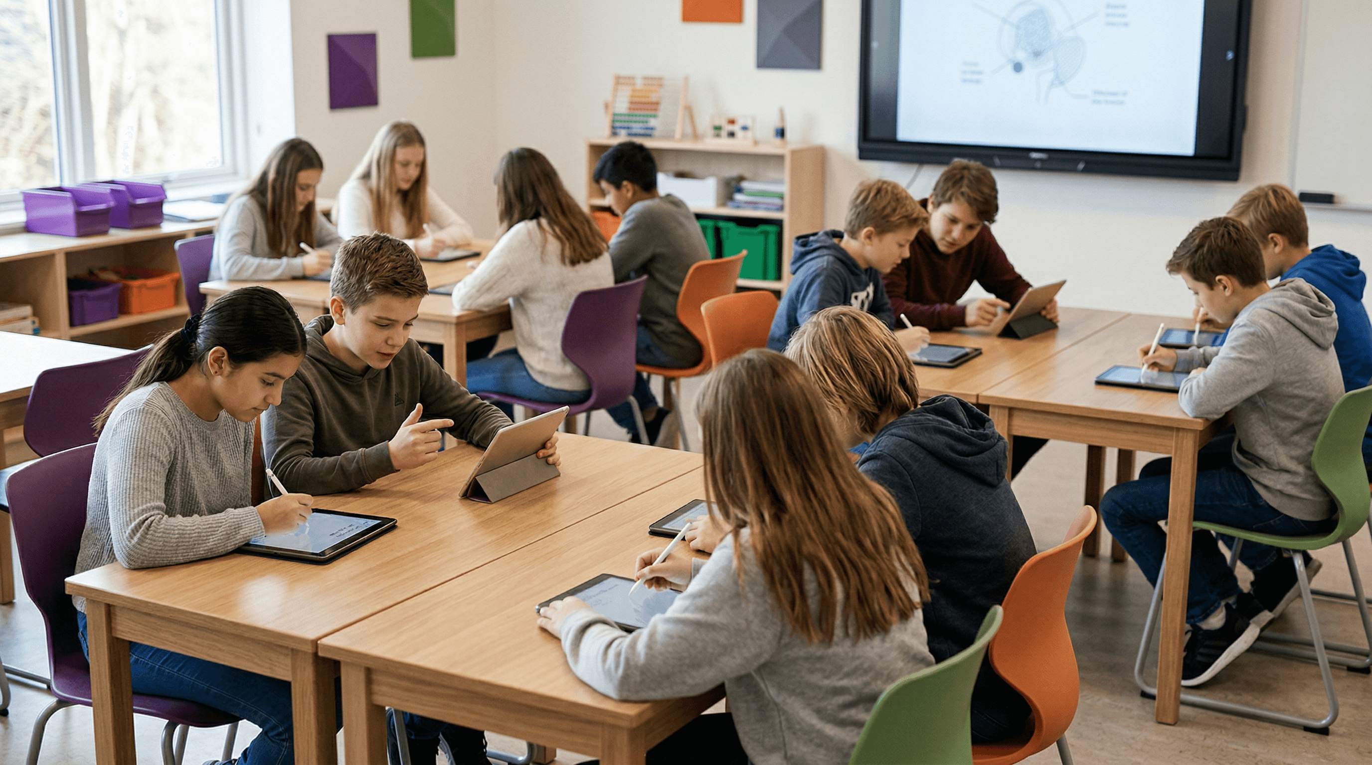 A child using a tablet for interactive maths learning