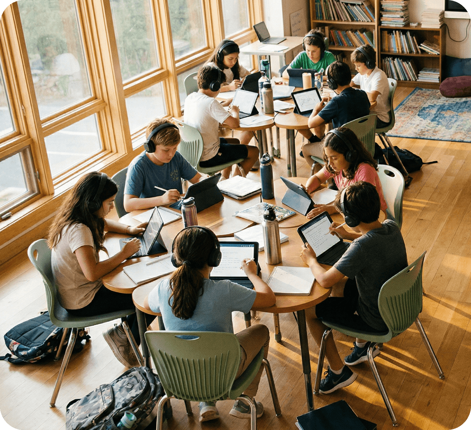 Students learning in a classroom with ARLOS